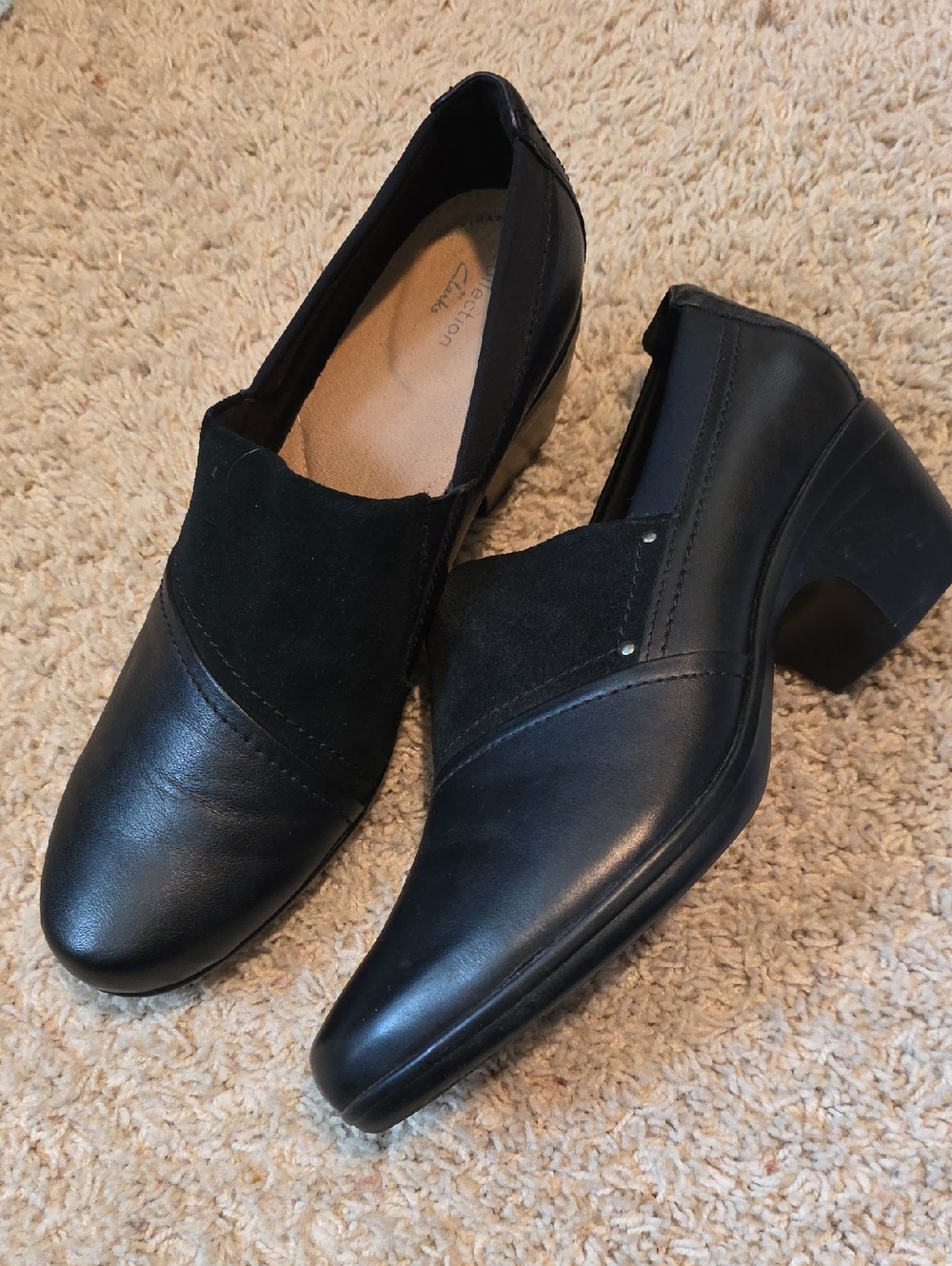Clark's Collection Classic Black Slip-On Heel Loafers Size 11